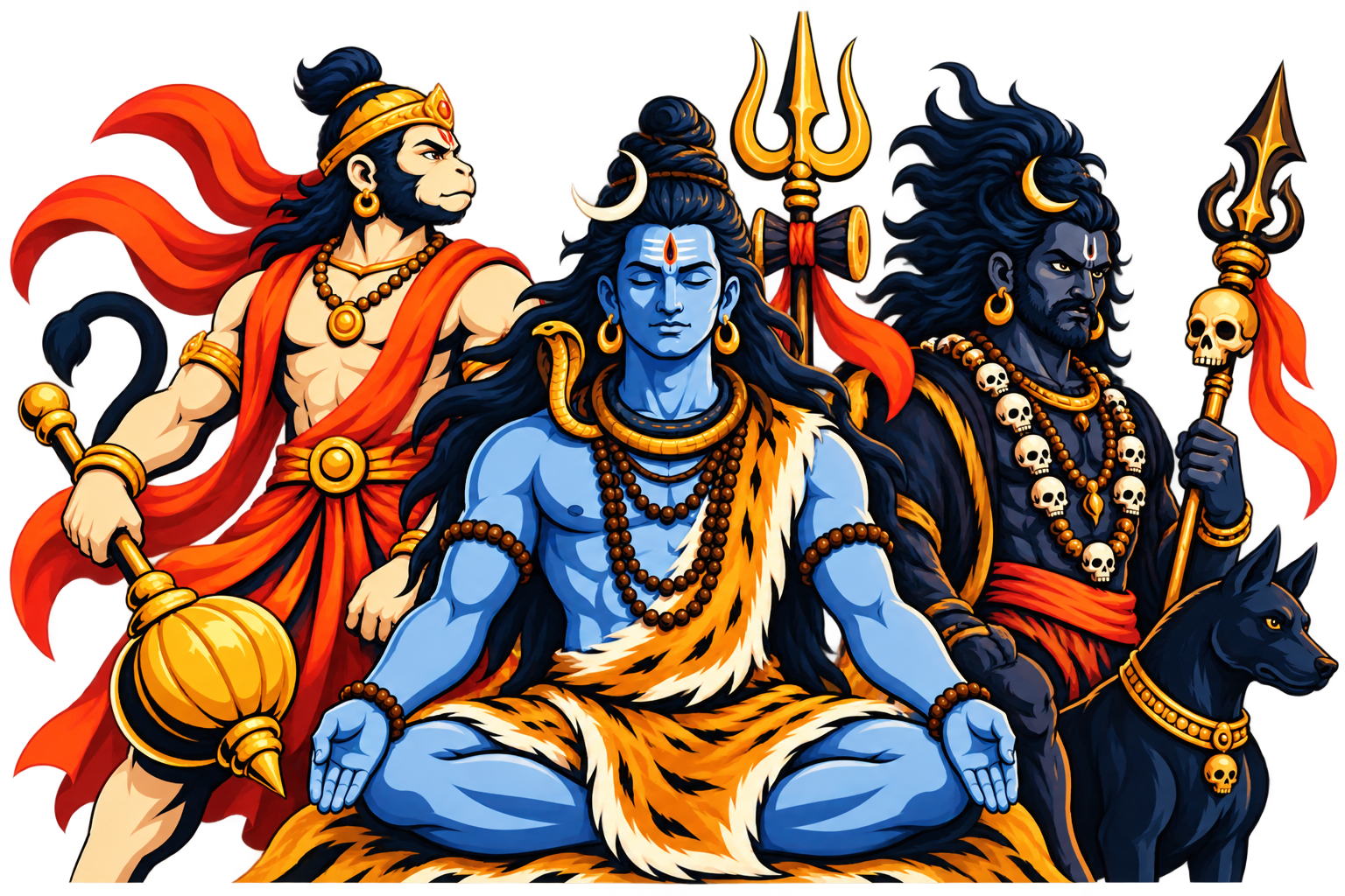 Shiva, Hanuman, and Bhairava